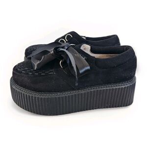 RoseG Women's Handmade Suede Lace Up Flat Platform Creepers Shoe Black 6.5/7 GUC